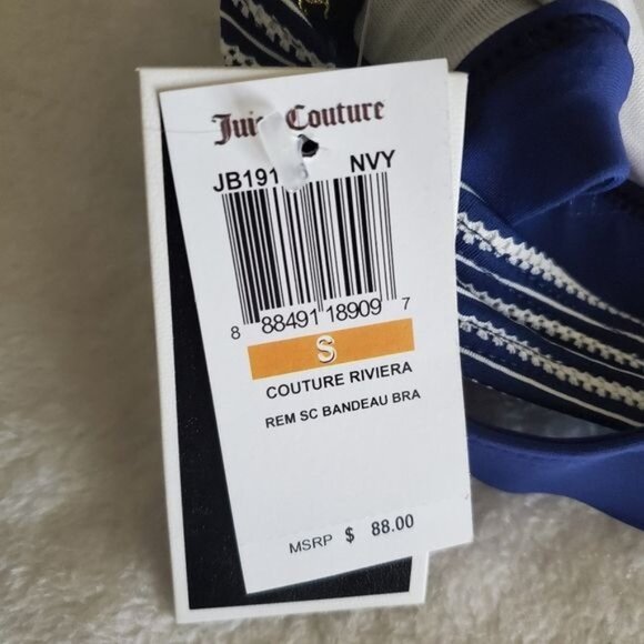 Juicy Couture womens bikini Swim top Bandeau Striped Navy Bra Size Small new - Picture 4 of 6